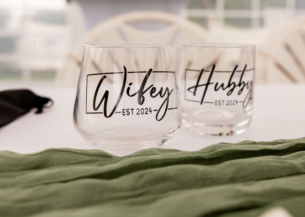 Wedding wine glasses at  backyard wedding in Omaha, Nebraska. - BrightSide Photography