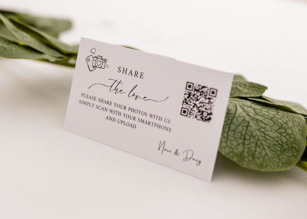 Wedding QR code signage at  backyard wedding in Omaha, Nebraska. - BrightSide Photography