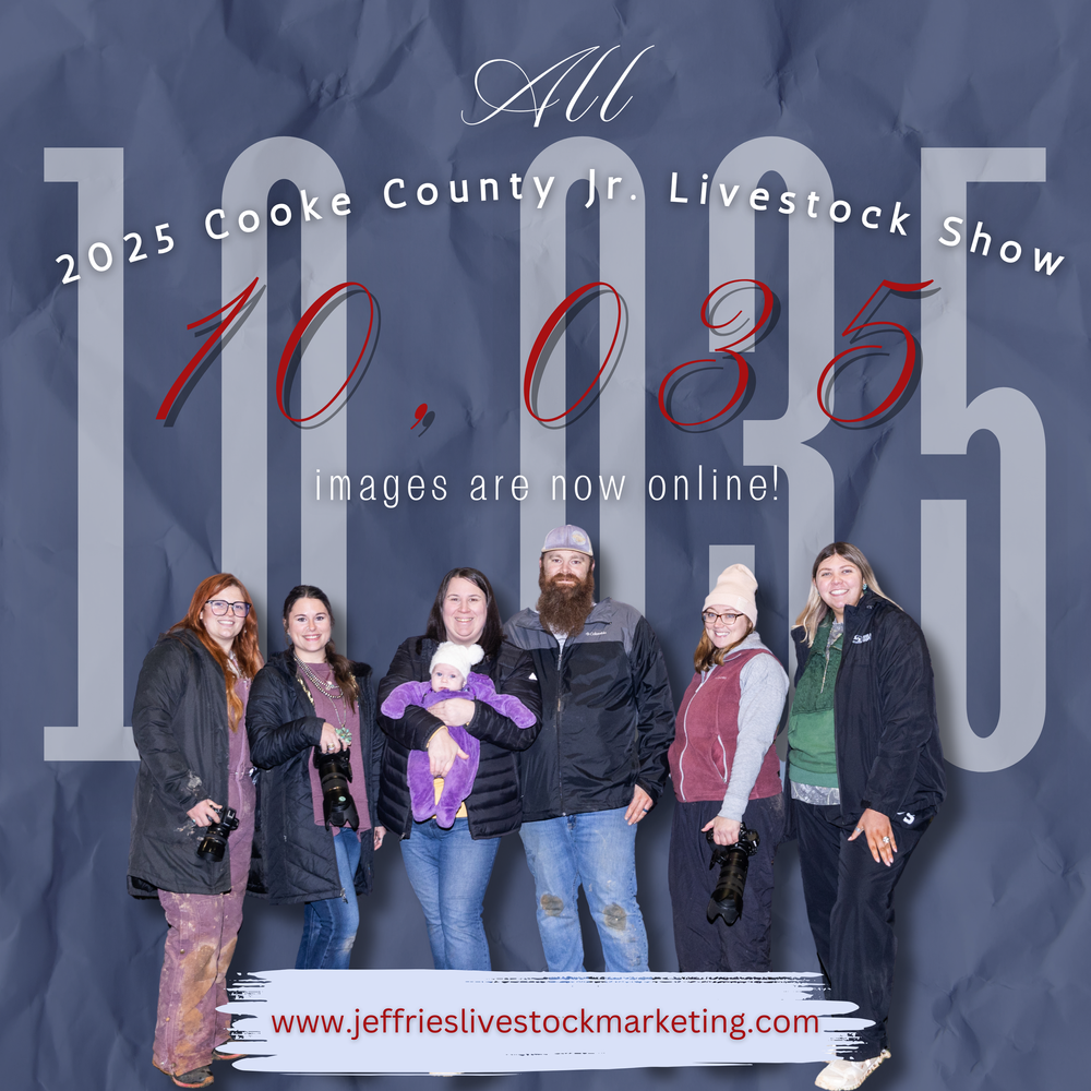 Marketing banner for 2025 Cooke County Livestock Show with group photo.