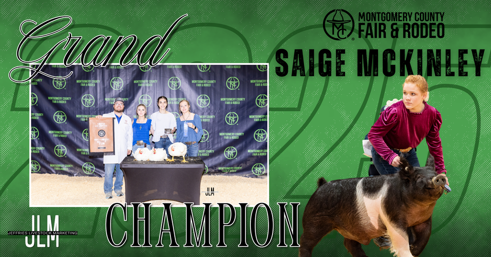Green banner displaying livestock marketing information and show details.