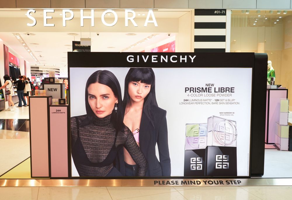 Givenchy promotional display stand inside Sephora retail store.