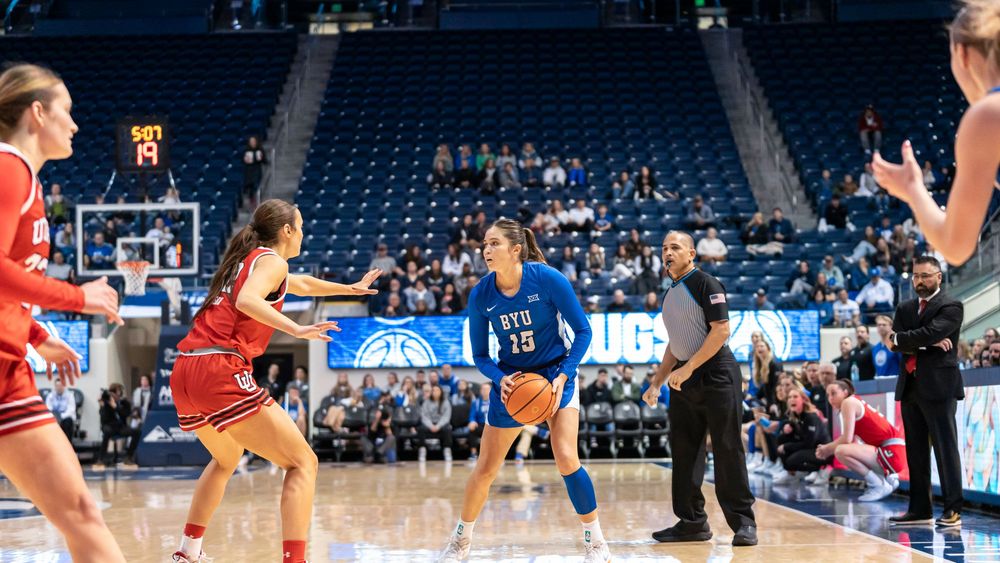 BYU Womens basketball player step back for a three pointer