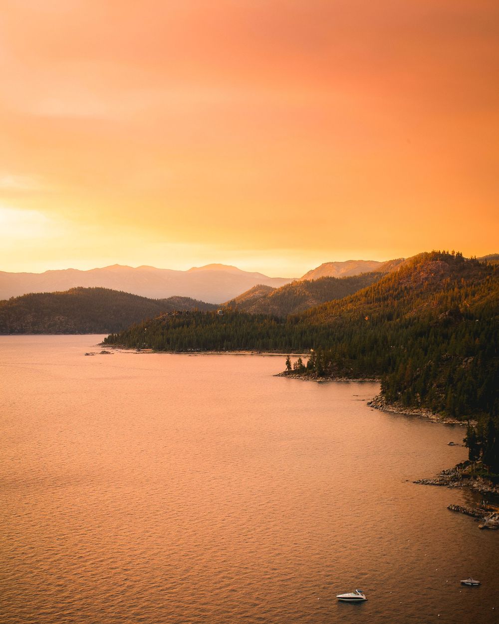 Sunset from Cave Rock, Lake Tahoe, orange, photography, golden hour