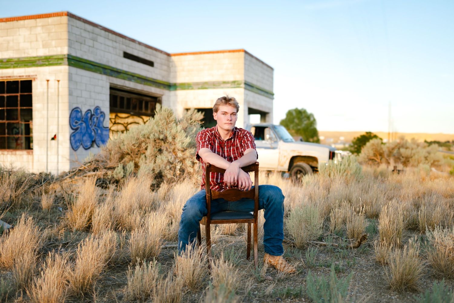 Senior Session at Old Gas Station in Jamestown