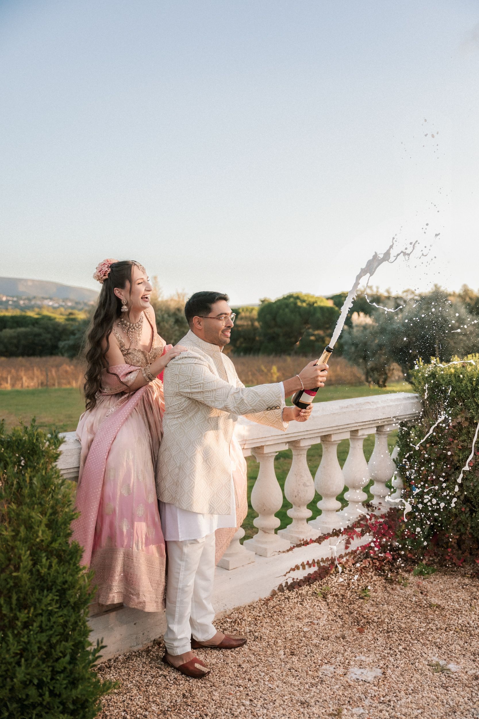 champagne celebration multicultural couple Herdade do Peru Portugal