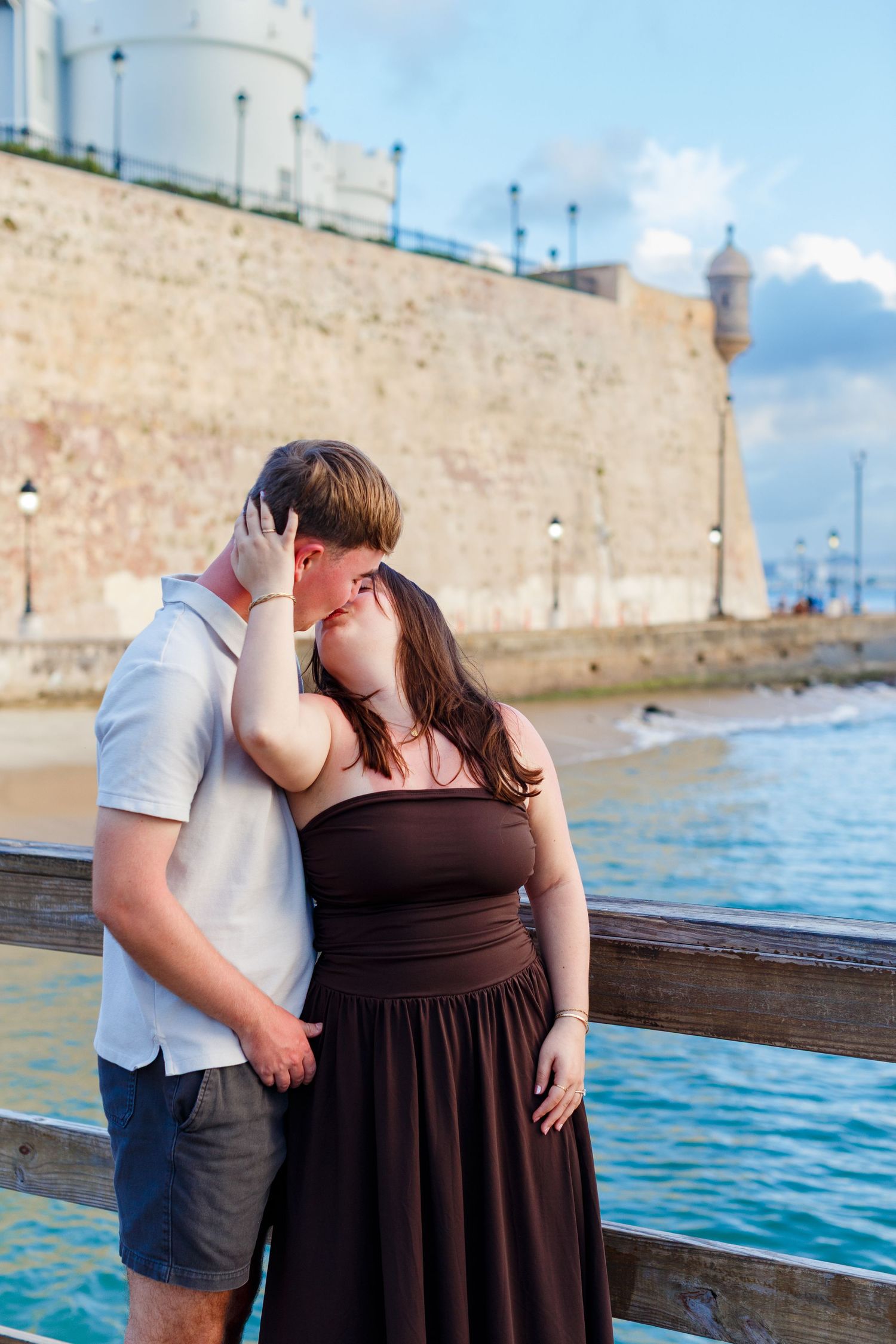 Couples portrait at the Floating Platform in Old San Juan, Puerto Rico.