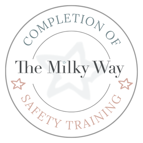 Circular badge certifying completion of The Milky Way safety training with star decorations and elegant typography.