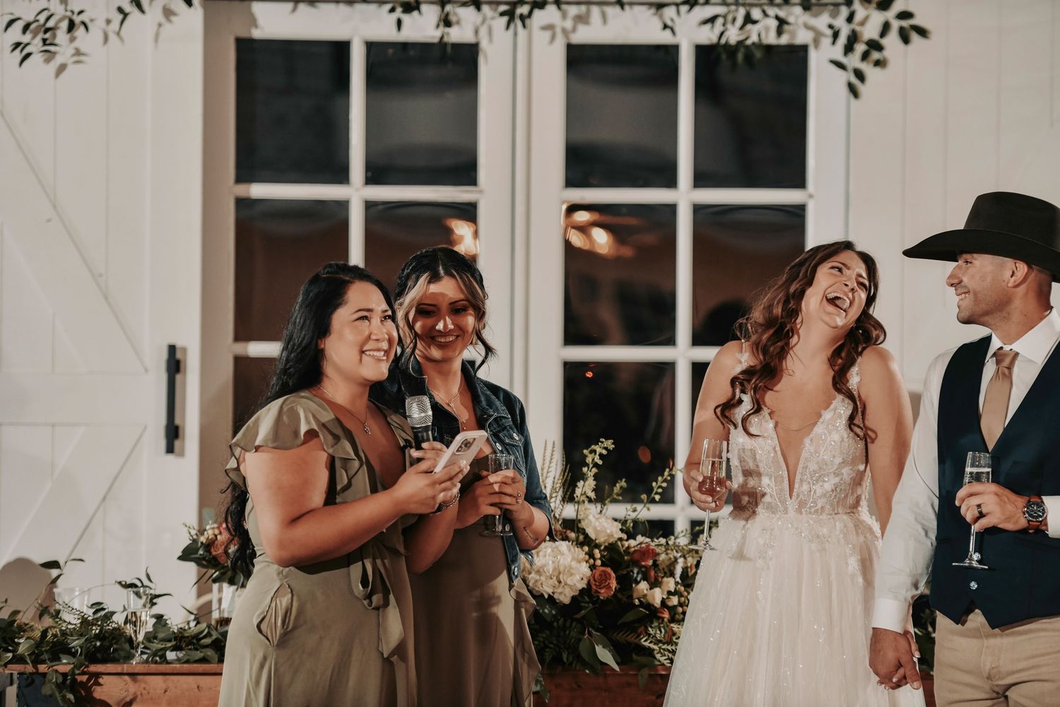 Reception toast at The Barn at Paradise Texas wedding
