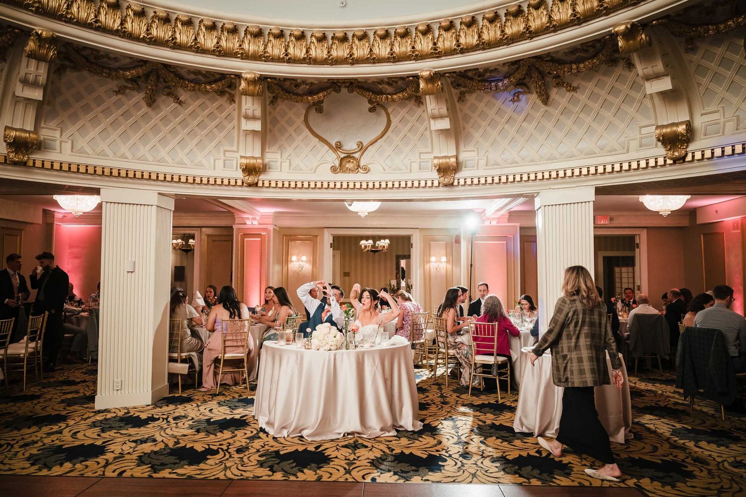 Lenox Hotel Boston Dome Room reception with guests seated at tables enjoying wedding celebration