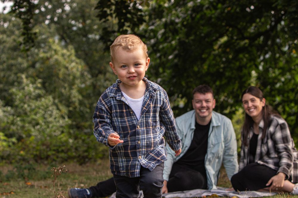 Natural family portrait in golden hour light, Milton Keynes