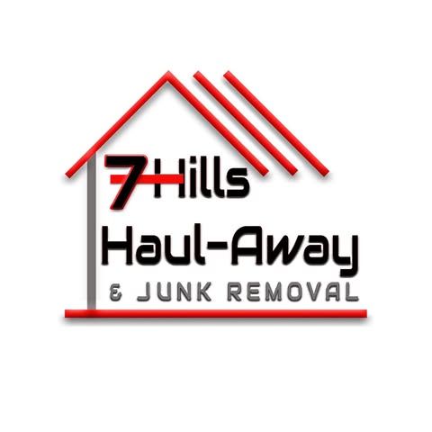 Series of red roofline logos for Hills Haul-Away junk removal service.