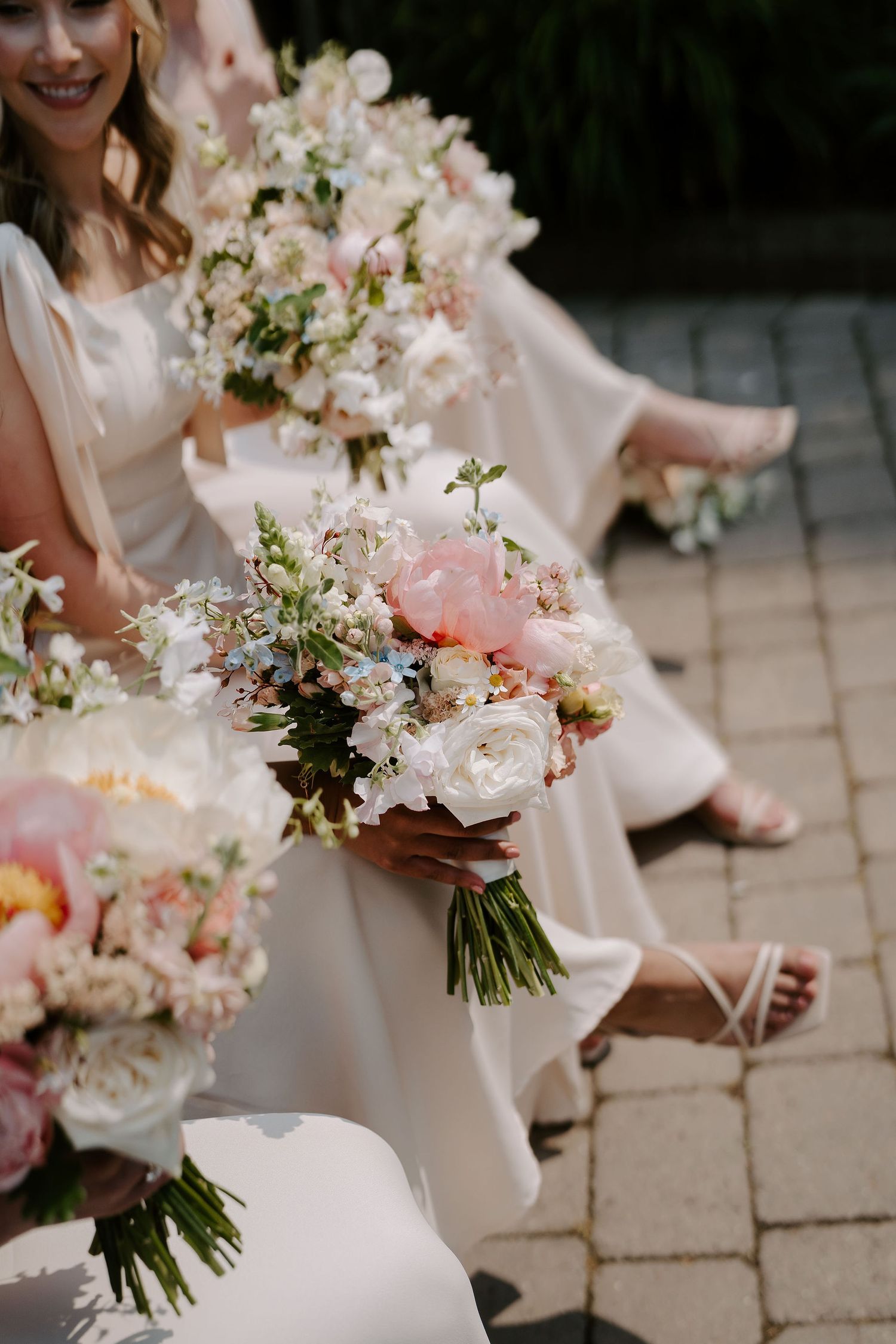 Bridesmaids bouquets at Tunnels Beach wedding venue in north devon