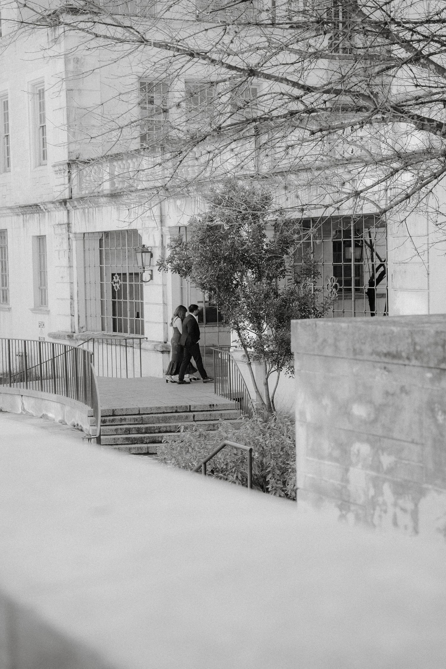 University of Texas at Austin engagement photography at School of Architecture courtyard.