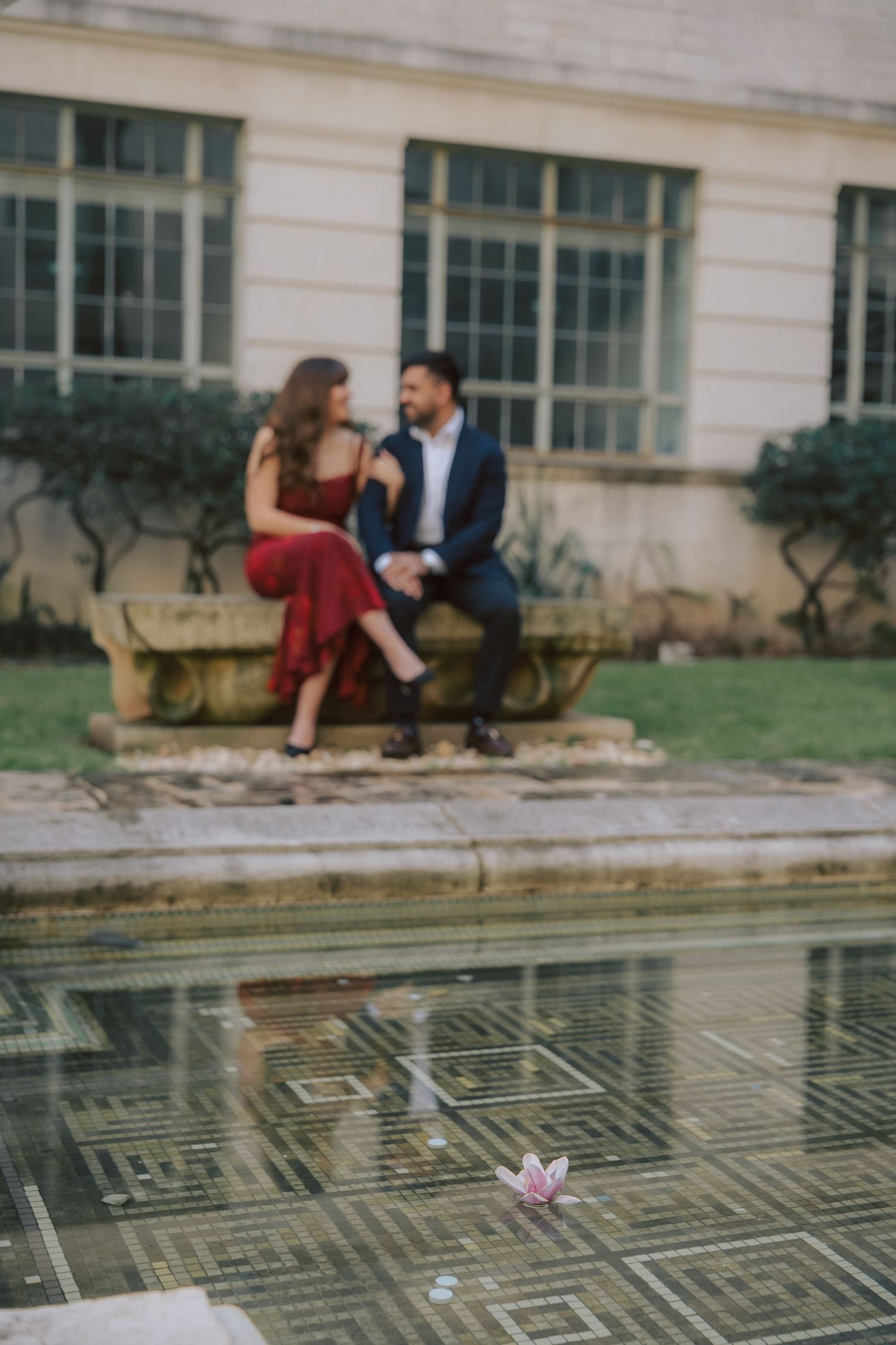 University of Texas at Austin engagement photography at School of Architecture courtyard.