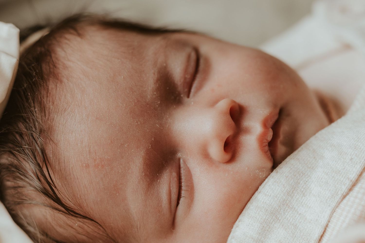 Close up of a newborn baby's face