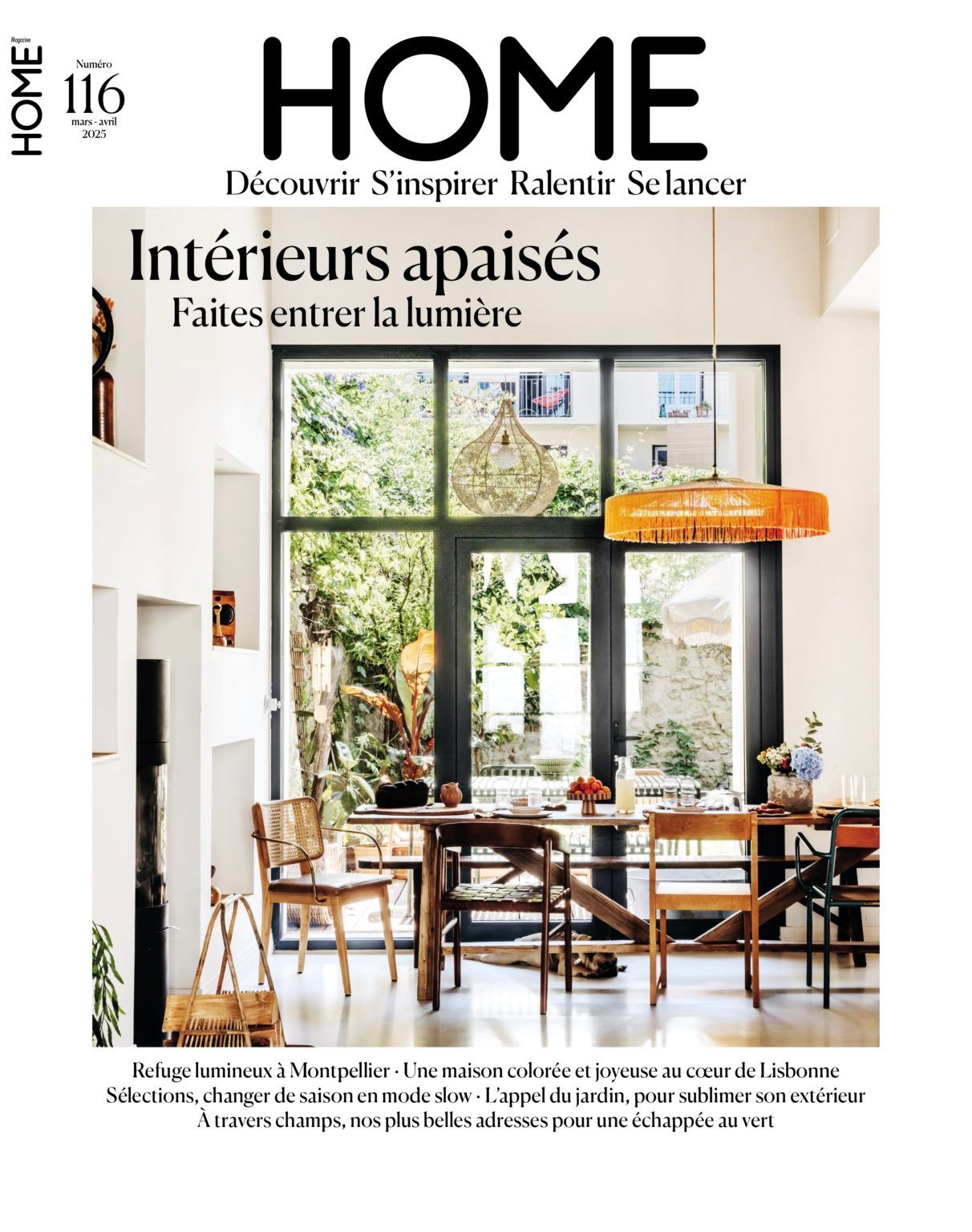 French HOME magazine issue 109 featuring a serene Normandy interior with rustic wooden furniture and neutral tones, titled L'hiver au calme.