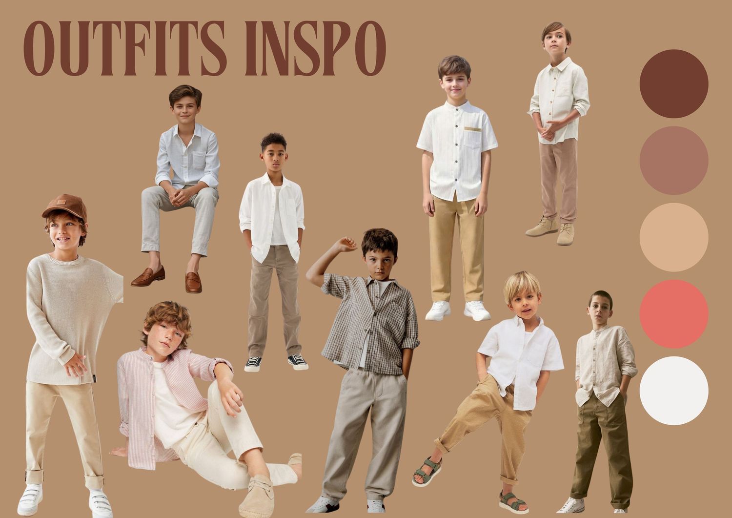 Fashion mood board collage featuring neutral toned outfits, casual wear and loungewear styled with floral accents.