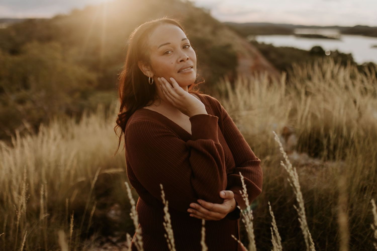 Natural outdoor portrait of Maria in soft natural light at lake moondarra, mount isa
