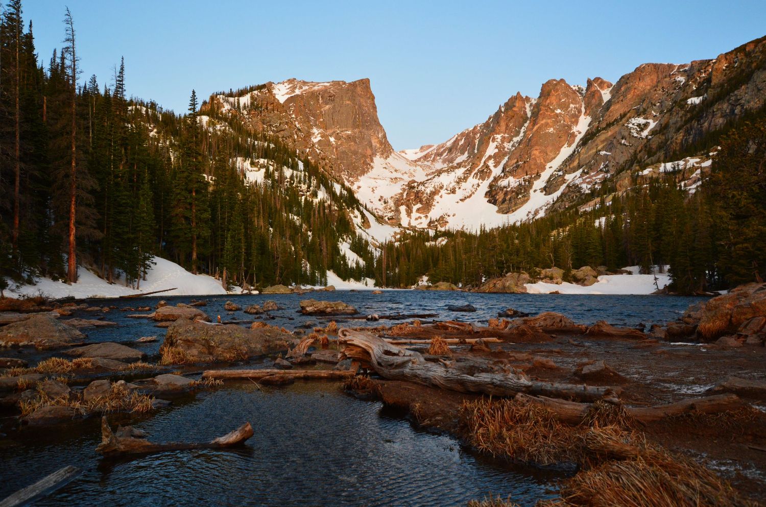 Dream Lake in the early morning hours. Pixcapades | The Rocky Mountain Proposal Photographer