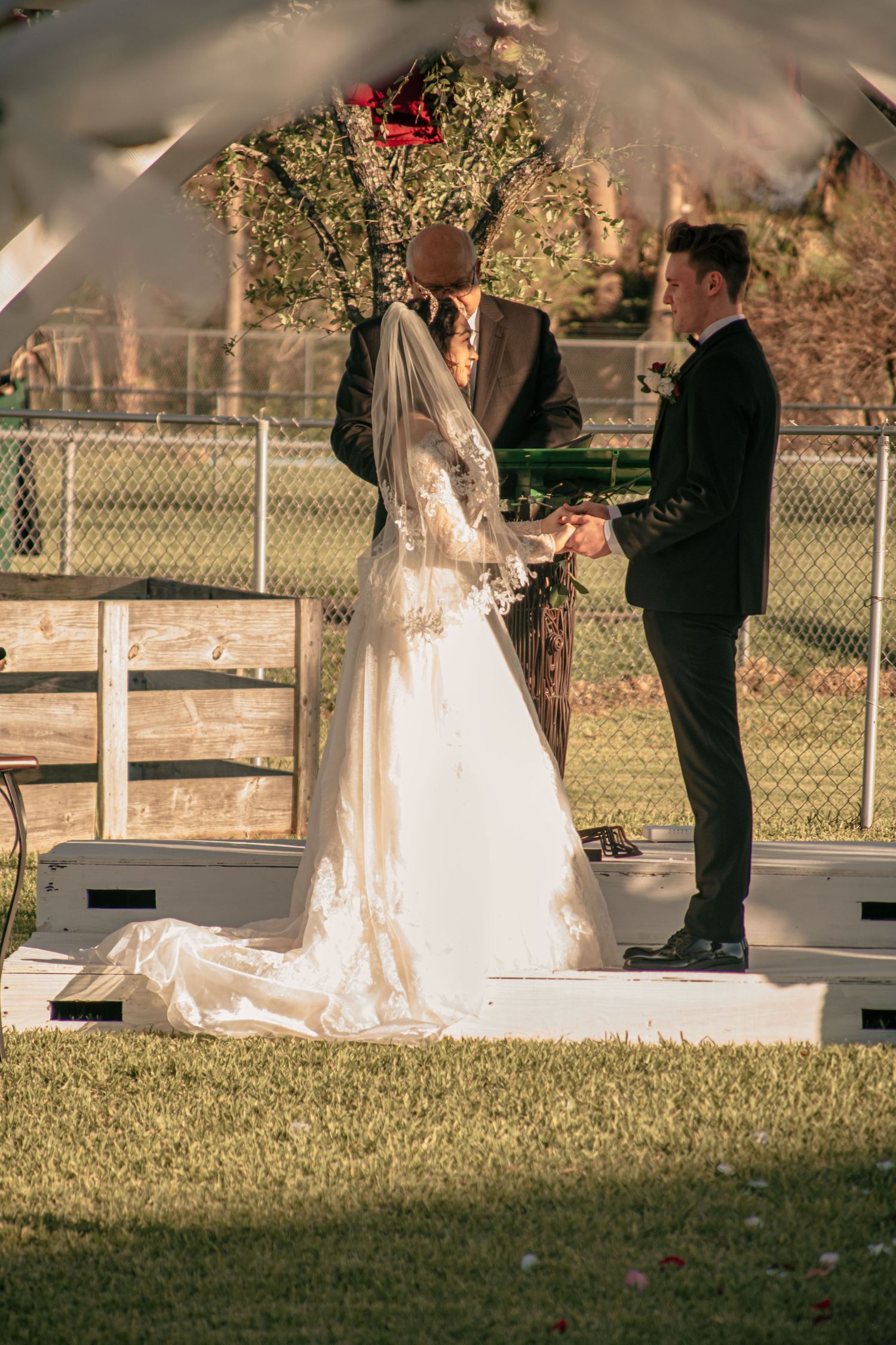 Wedding vows being exchanged.