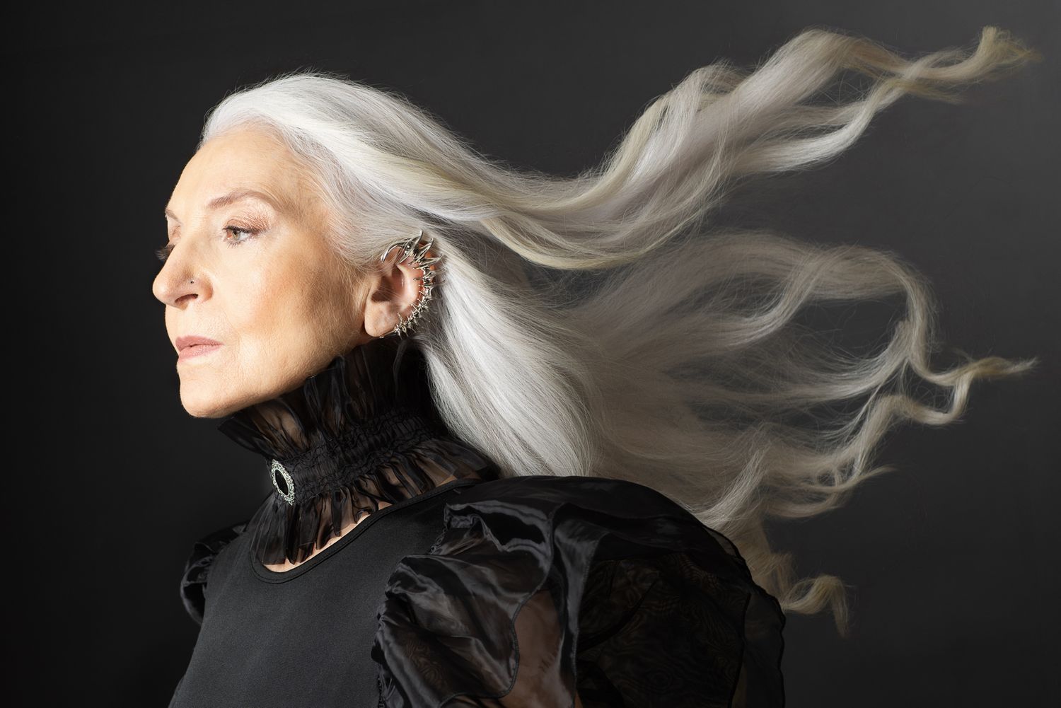 Ageless elegance as this mature model rocks this gothic look