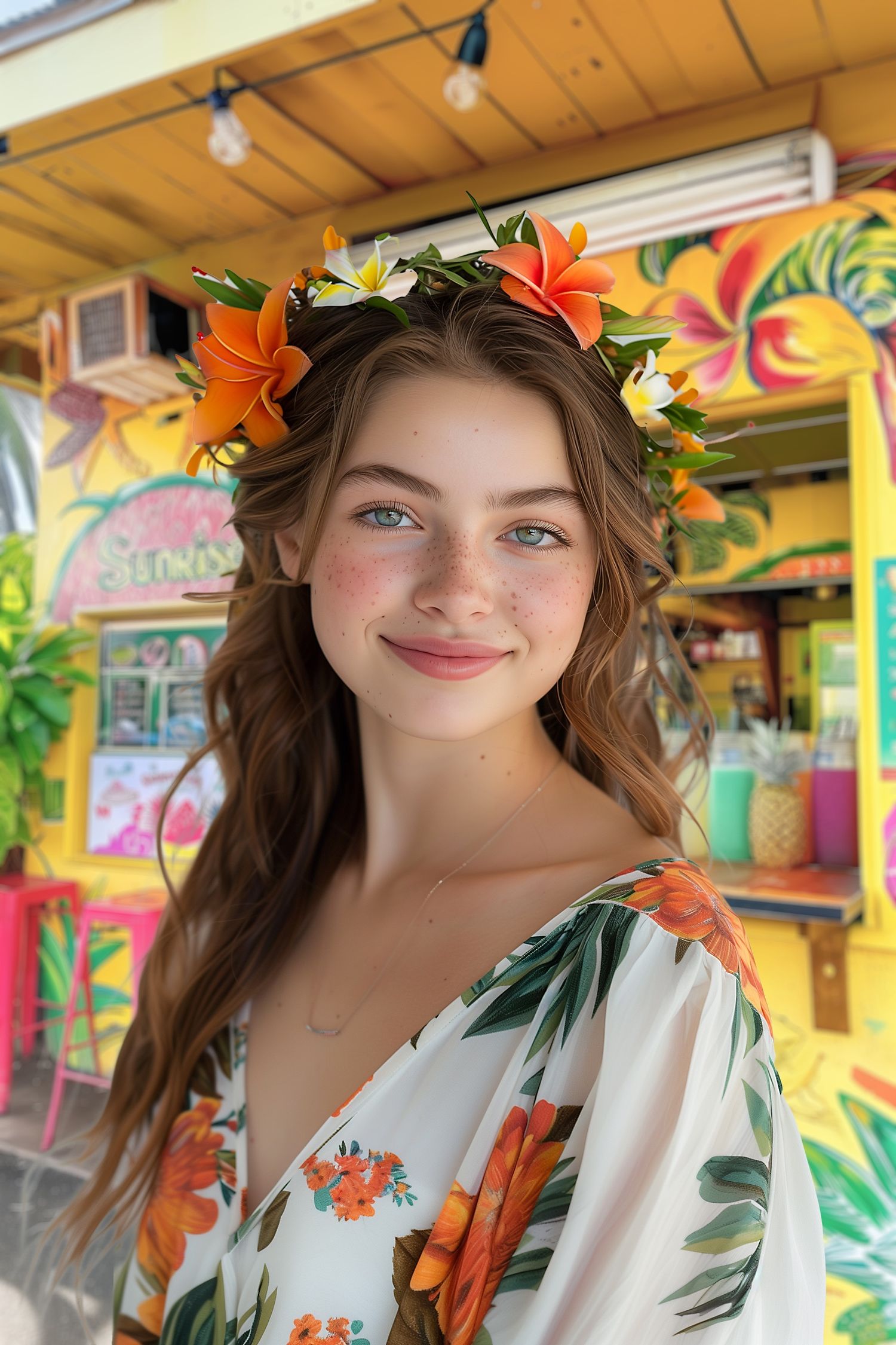 creative senior portrait of high school student infront of smoothie truck
