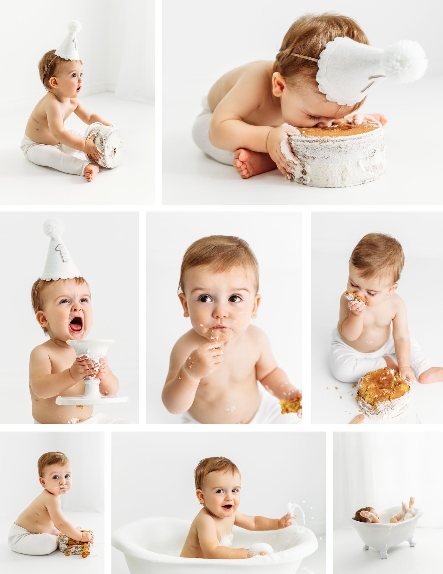 Collage of Baby Boy's First Birthday Cake Smash Photos, Minimalist, Simple Style