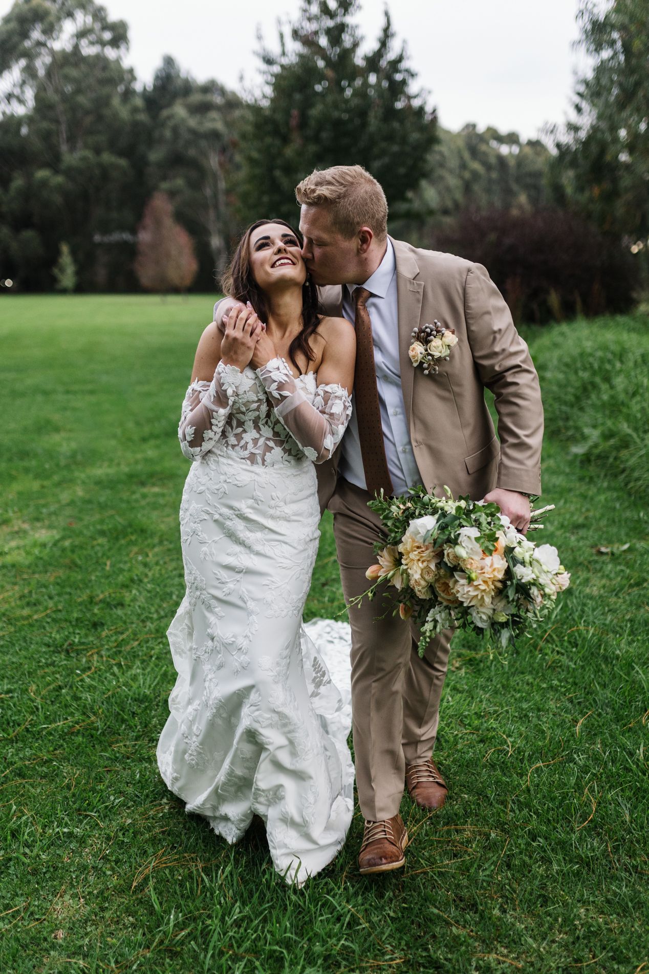 Wedding couple Walking outside
