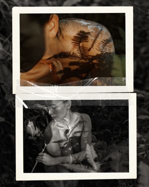 Artistic black and white collage featuring multiple overlapping portraits with ethereal double exposure effects.