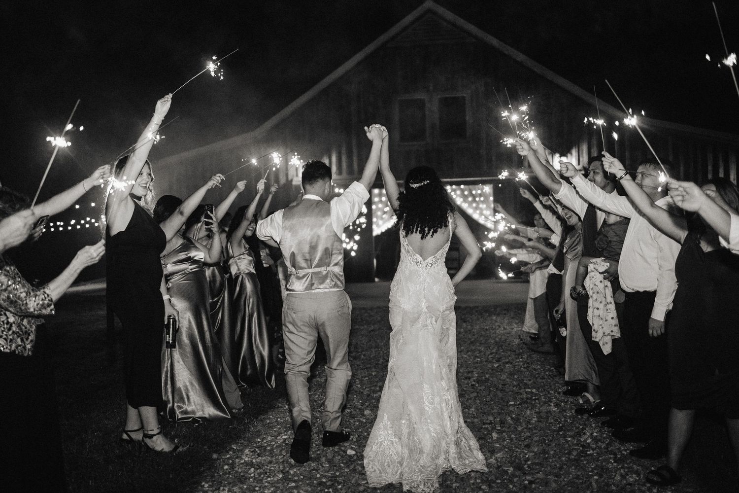 Lisa and Calvin in black and white - grand exit.