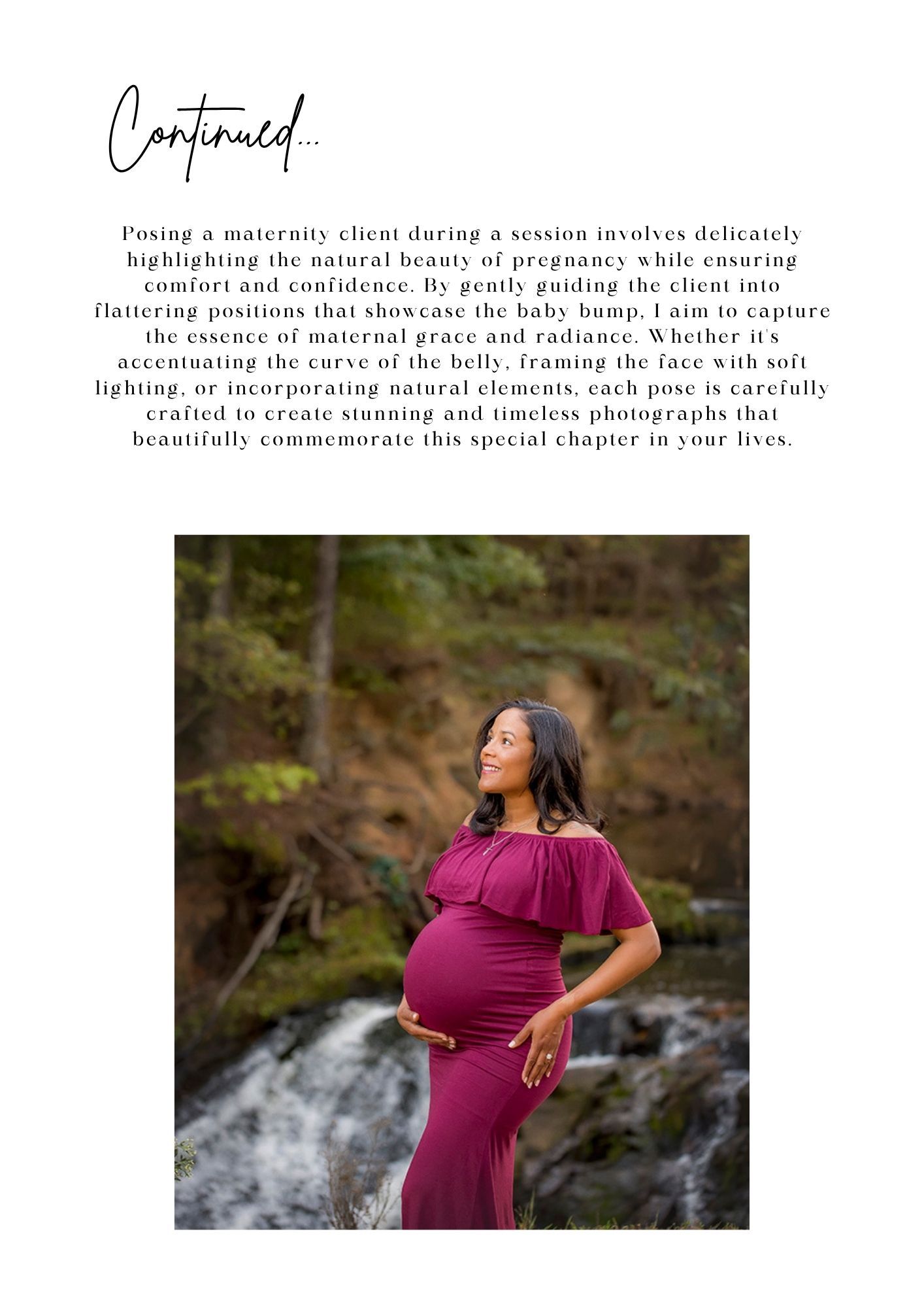 Pregnant woman in elegant burgundy gown poses outdoors, showcasing natural maternity beauty and grace.