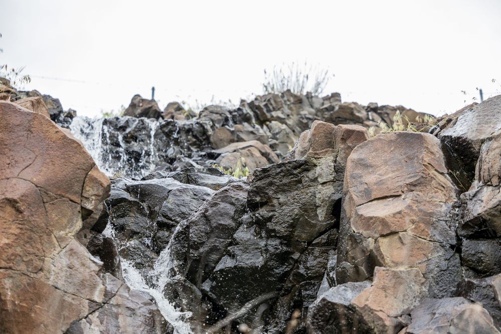 Water flowing through rocks.