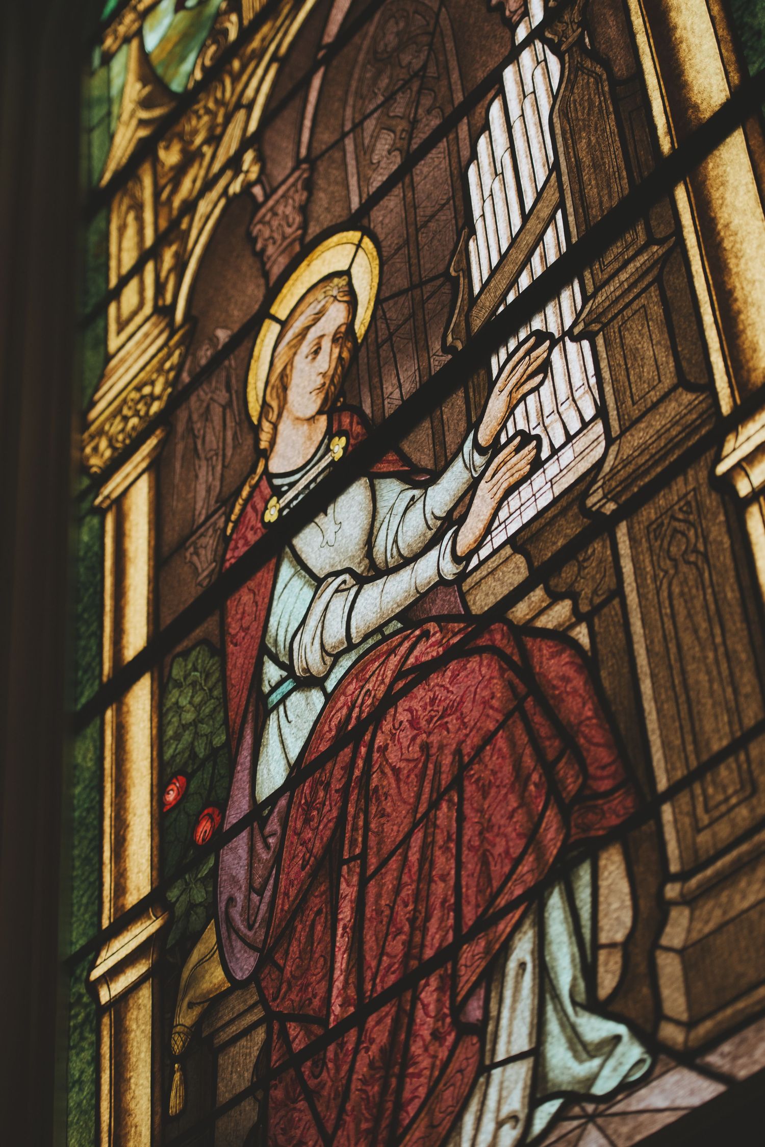 stained glass detail in catholic cathedral st andrews cathedral victoria bc