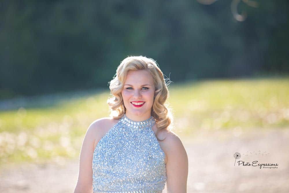 A sequence of outdoor portrait shots featuring a blue sequined dress against a natural background.