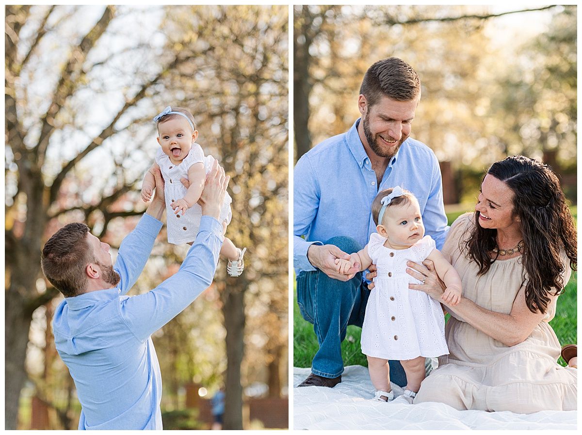 Fun father daugher photo with baby girl and family at Coxhall Gardens Park