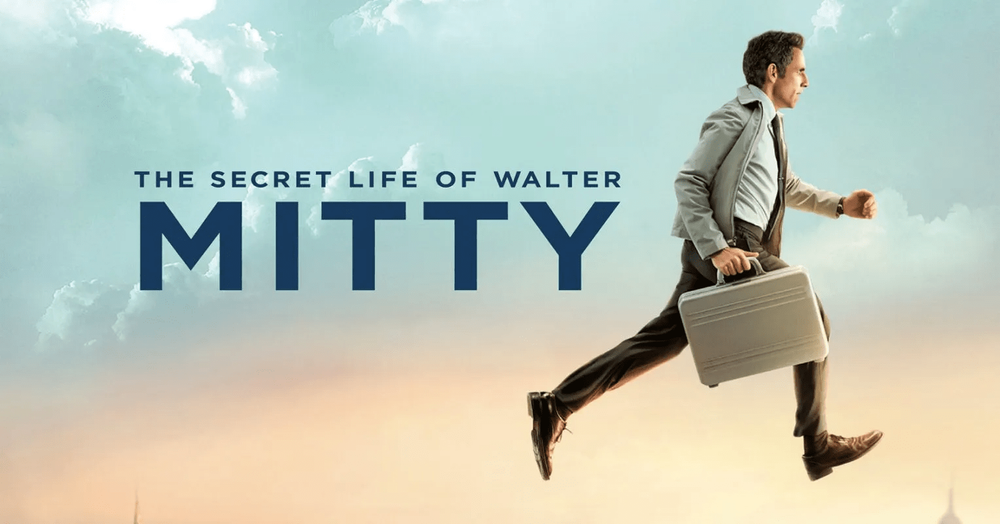 Movie poster for The Secret Life of Walter Mitty showing man running with briefcase.
