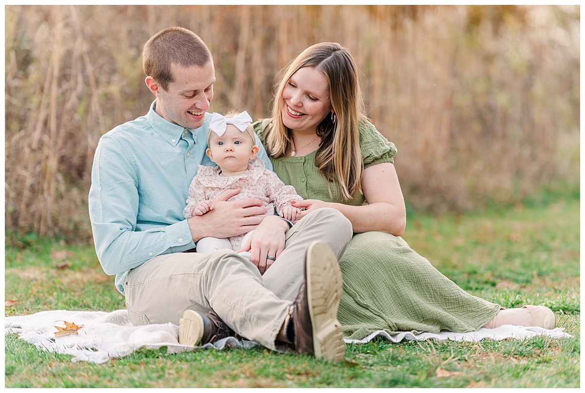 Precious fall family portrait with baby girl during hour in Zionsville by Jayme Riggleman Photography