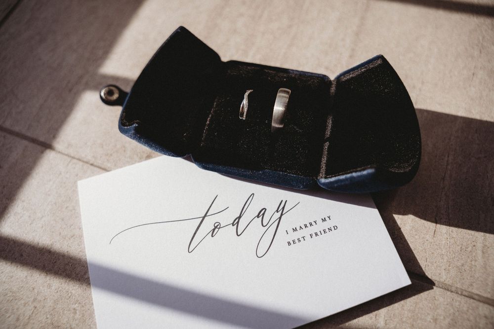 Close-up shots of elegant wedding stationery with calligraphy in natural light.