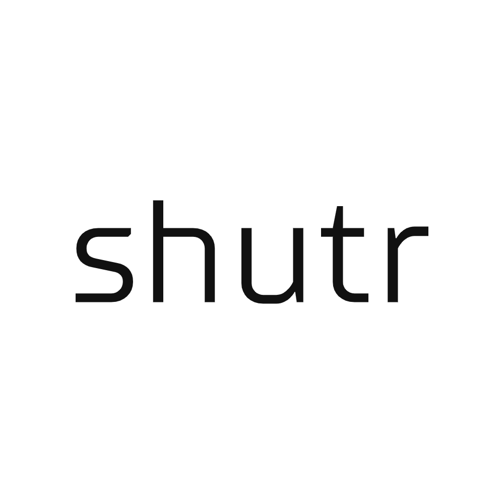 Black text reading 'shutr' in a minimalist lowercase font on a white background.