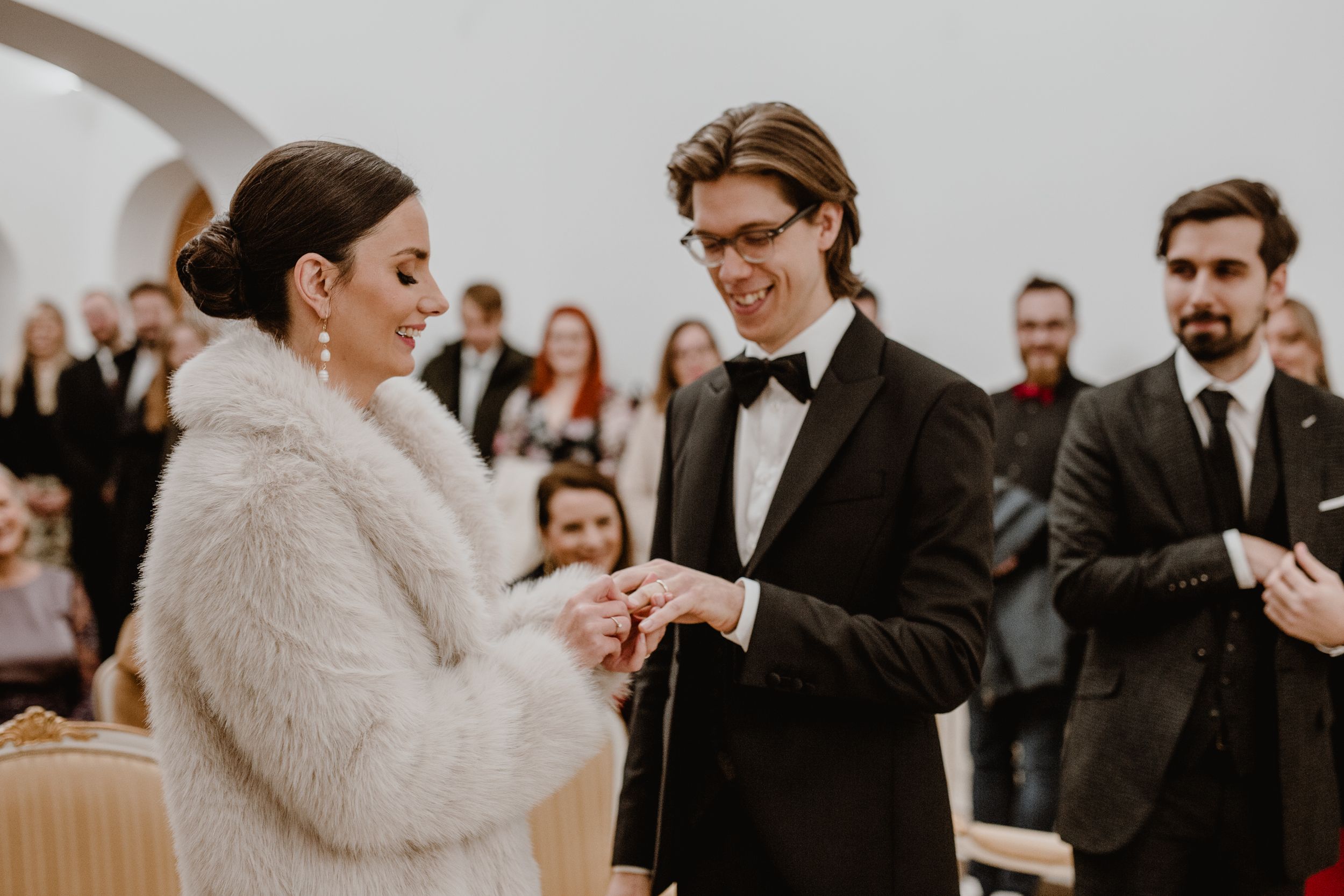 Emotional exchange of wedding rings between the bride and groom at the Registrar's Office in Zagreb.
