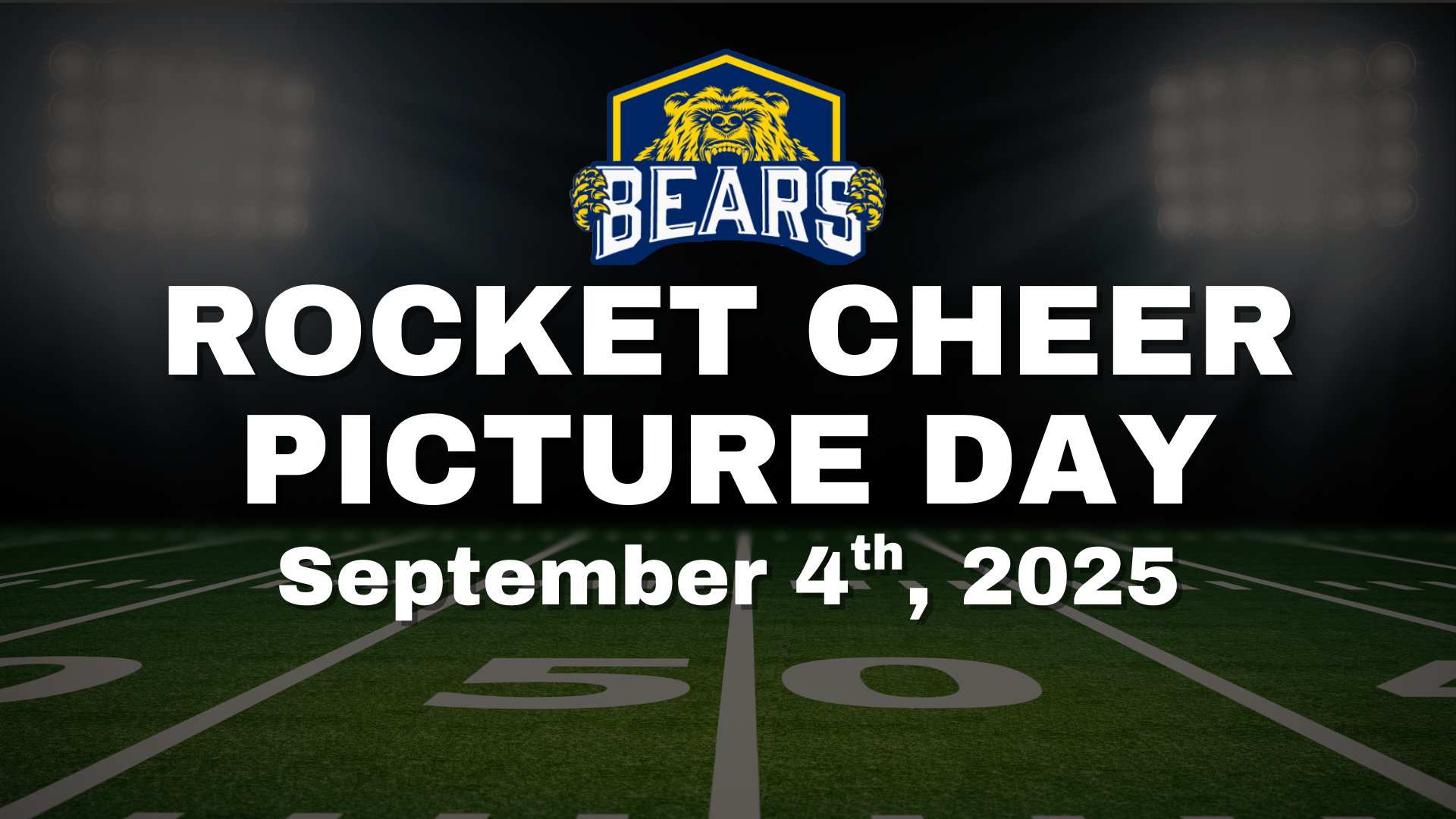 Rocket Cheer picture day schedule showing time slots for alphabetically grouped participants.