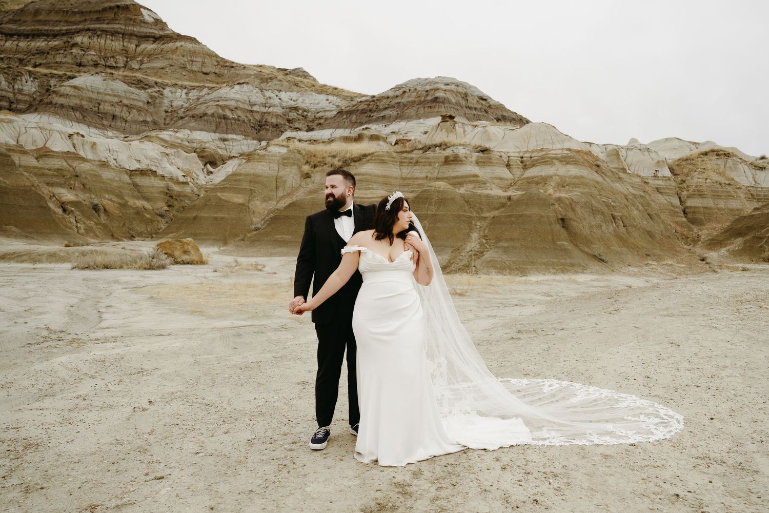Drumheller Wedding Explore Alberta Elopement Bridal Portraits Dainty Develops Photography Bride Groom Travel Editorial Candid Wedding Photos