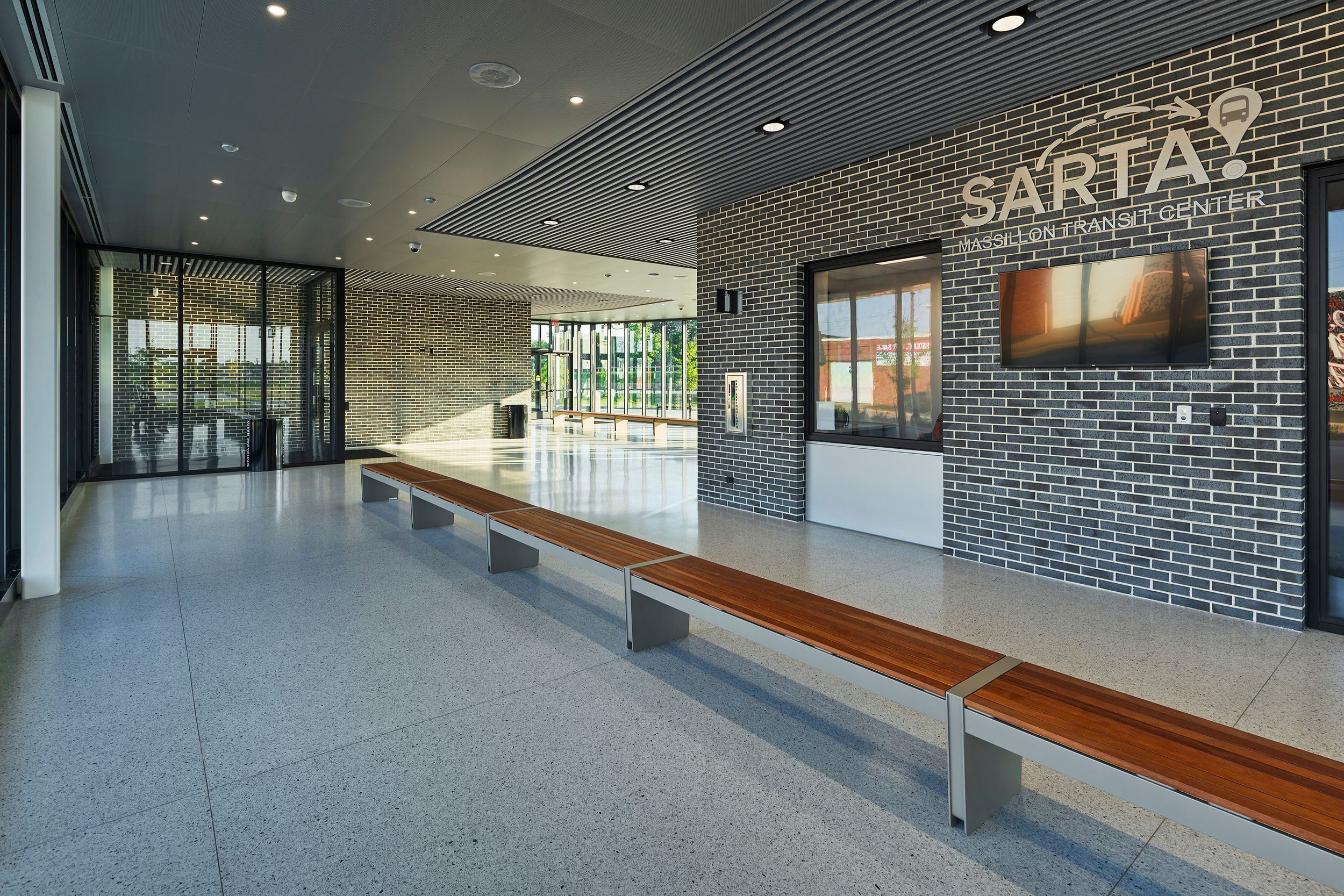 Cincinnati Drone photo of the new SARTA Transit station in Massillon, Ohio designed by Bowen+ Architects