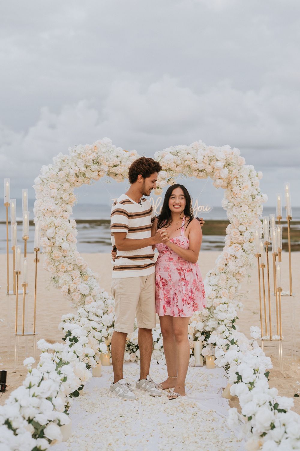 Romantic engagement photography on Mengiat Beach Bali.