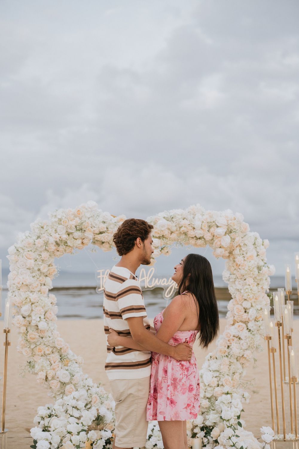 Romantic engagement photography on Mengiat Beach Bali.