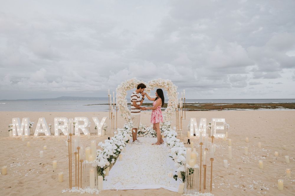 Romantic engagement photography on Mengiat Beach Bali.