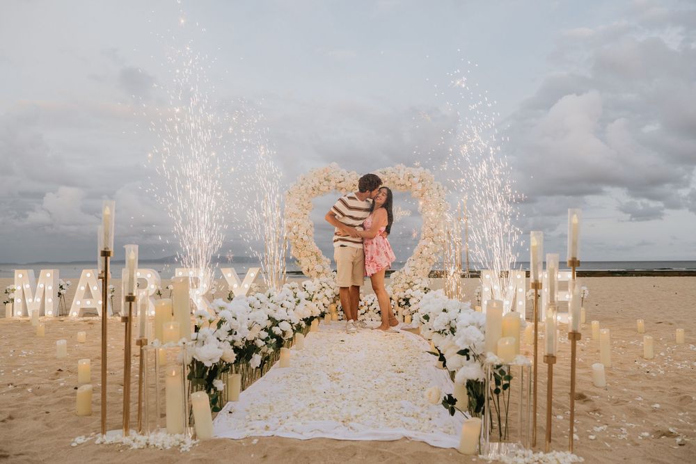 Romantic engagement photography on Mengiat Beach Bali.