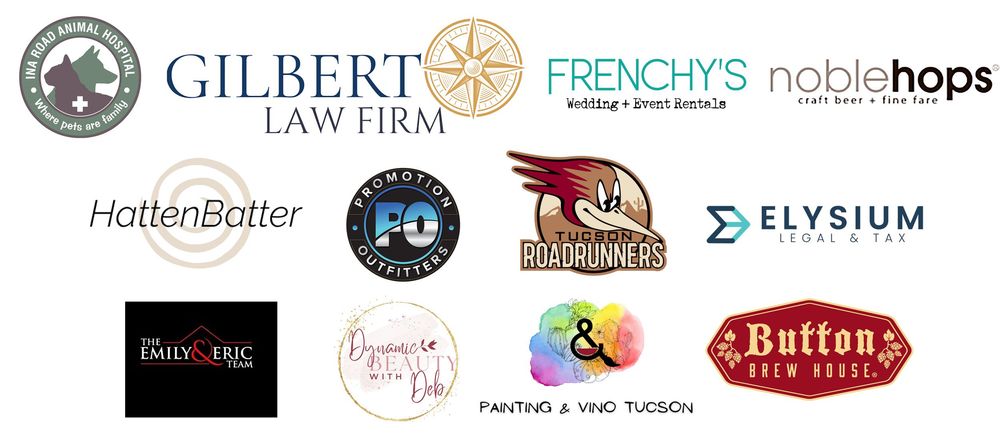 Collection of sponsor logos including Gilbert Law Firm, Frenchys, Noble Hops, and other local businesses.