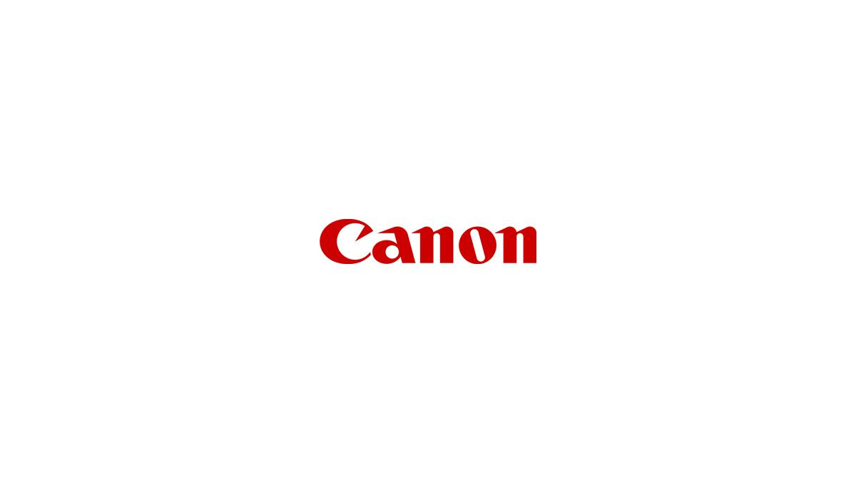 Canon company logo in red text with classic typography.