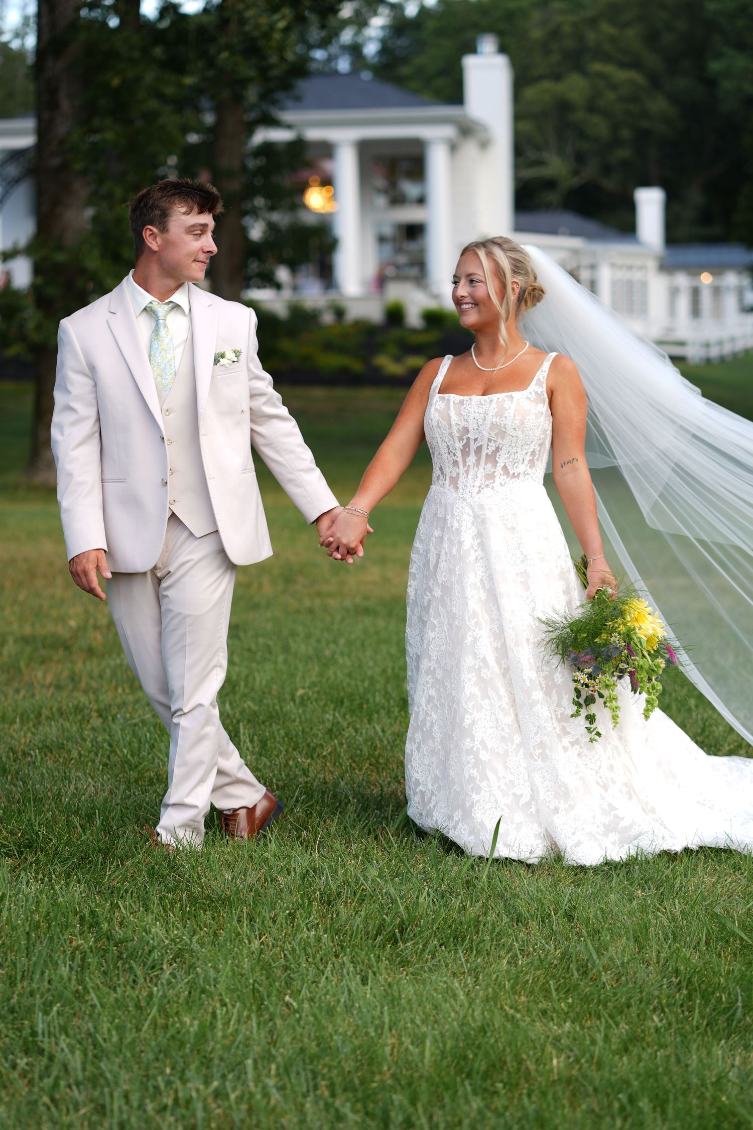 bride and groom walking